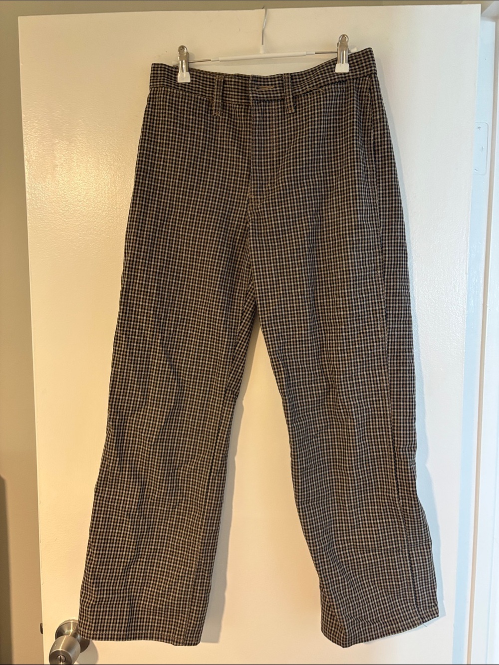 Uniqlo Women's Tan & Black Micro-Check Cropped Trousers